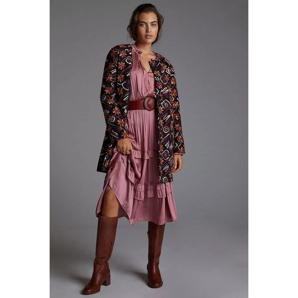 Anthropologie Women's‎ XS Floral Embroidered Overcoat Multicolor Casual